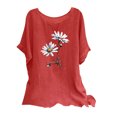thumbnail image 2 of Njoeus Summer Tops Shirts for Women Linen Shirts for Women, Women's Fashion Print Tees Casual Crew Neck Raglan Short Sleeve Loose T Shirt Cotton Linen Tops Blouses T Shirts for Women Graphic On Cleara, 2 of 5