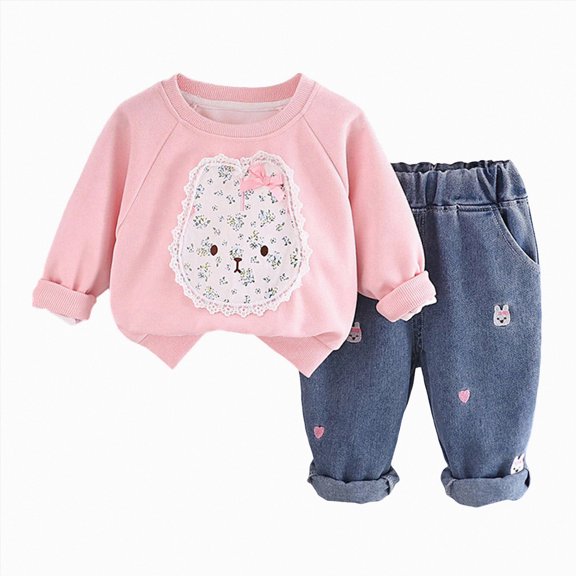 KPOPLK 2 Piece Girl Clothes Girls Long Sleeve Sweatshirt Pullover Tops Joggers Pants Fall and Winter Outfit Set Size 6-12 Months