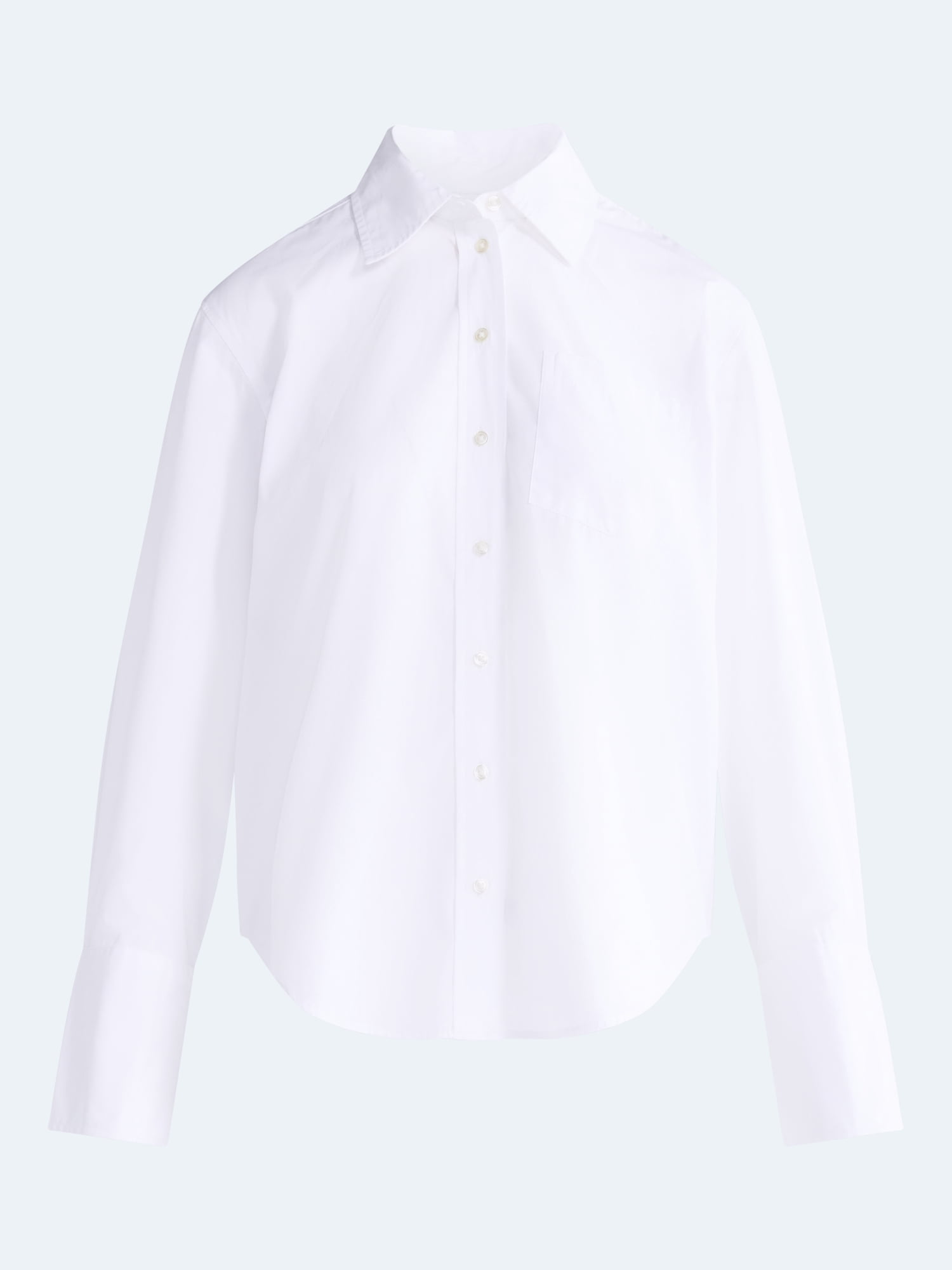 Free Assembly Women's and Women's Plus Button Front Cotton Shirt with Long Sleeves, Sizes XS-4X
