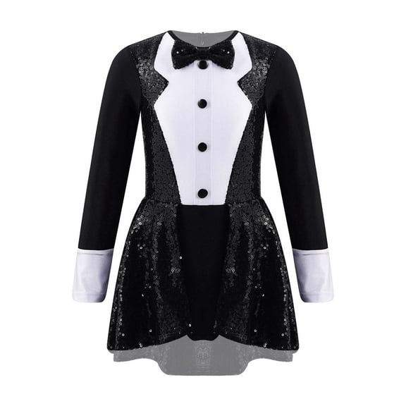 Yartina Girls Glitter Sequins Dance Leotard Skirt Modern Contemporary Jazz Latin Hip-Hop Dancewear Black 4