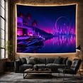 thumbnail image 6 of Neon Watercraft Over Reflective City Waters, Serene Digital Art for Cityscape Fans, Neon Skyline Decor, Housewarming Gift, Tapestry Wall Hanging for Bedroom and Studio, 6 of 7