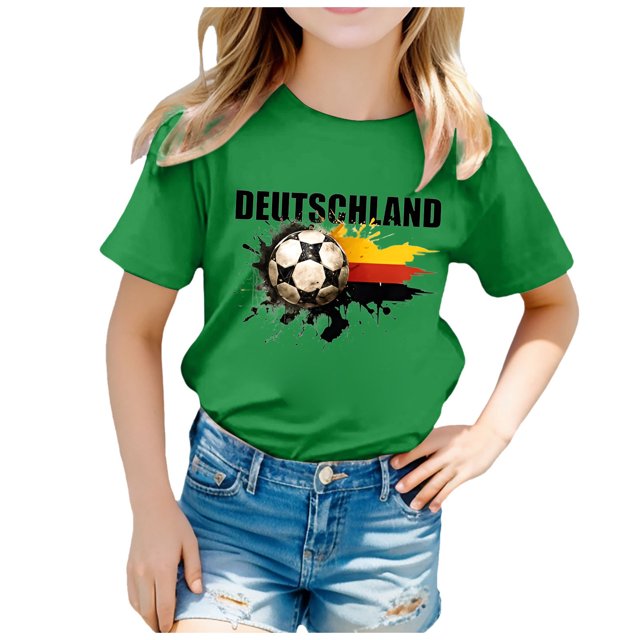 Xuewenshw T-Shirt à Manches Courtes Col Rond Imprimé Drapeau d'Allemagne pour Enfants Tendance Mode Florale Chemise de Base pour Petites Filles