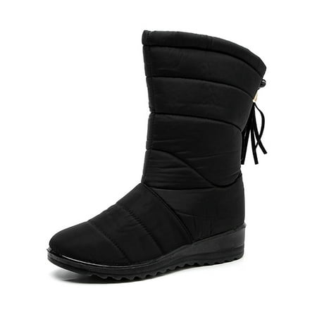 

Ritualay Womens Middle Tube Tassel Snow Boots Lined Indoor Outdoor Boots Soft Antiskid Mid-calf Casual Shoes