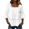 thumbnail image 3 of Craaazy 3/4 Sleeve Tops for Women Relaxed Fit Solid Color Square Neck Cotton Linen Blouse for Casual Outings, Summer Vacation, 3 of 6