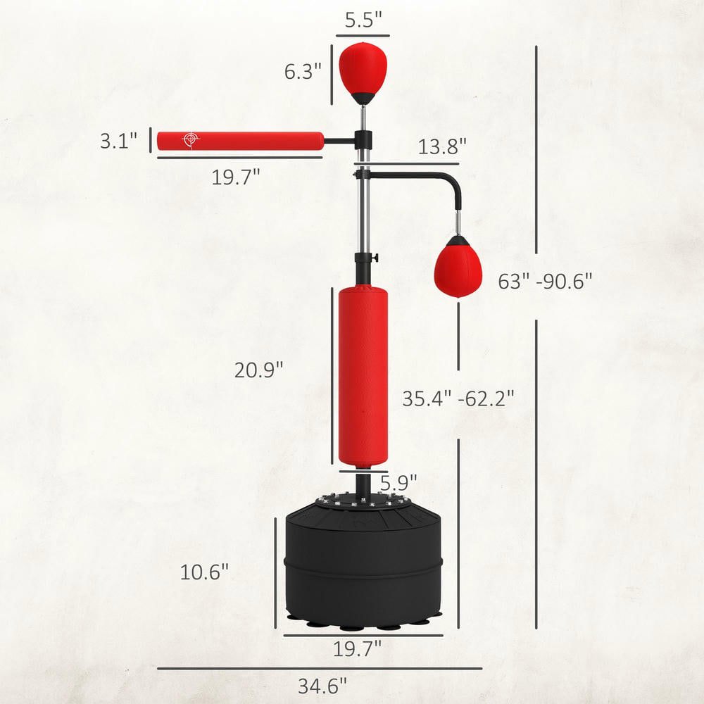 Resenkos 4-in-1 Boxing Stand - 2 Speed Balls, Relax Bar & PU Punching Bag, Red