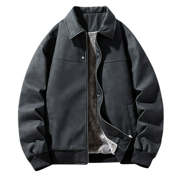 Zip-Up Jackets for Men Big and Tall Casual Long Sleeve Collared Sherpa Fleece Lined Coats Plus Size M-4XL Warm Outerwear Jacket with Pockets