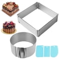 thumbnail image 2 of 2 Pcs Adjustable Cake Rings, 6-12" Stainless Steel Cake Molds with 3 Plastic Scrapers, Round and Square Cake Ring Molds with Scaling, Pastry Baking Frames, 2 of 6