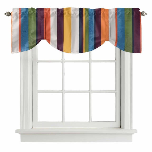 Colorful Striped Tie Up Valance Curtains for Windows, Kitchen Curtains Window Treatments, Farmhouse Stripes Vintage Short Window Shades Valances for Bedroom Bathroom Cafe 54"x18"