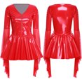 thumbnail image 3 of TSSOE Robe Mini Punk en Latex pour Femme en Cuir PU Brillant, Col en V Profond, Manches Longues en Maille pour Fête et Rave Rouge TTG, 3 of 7