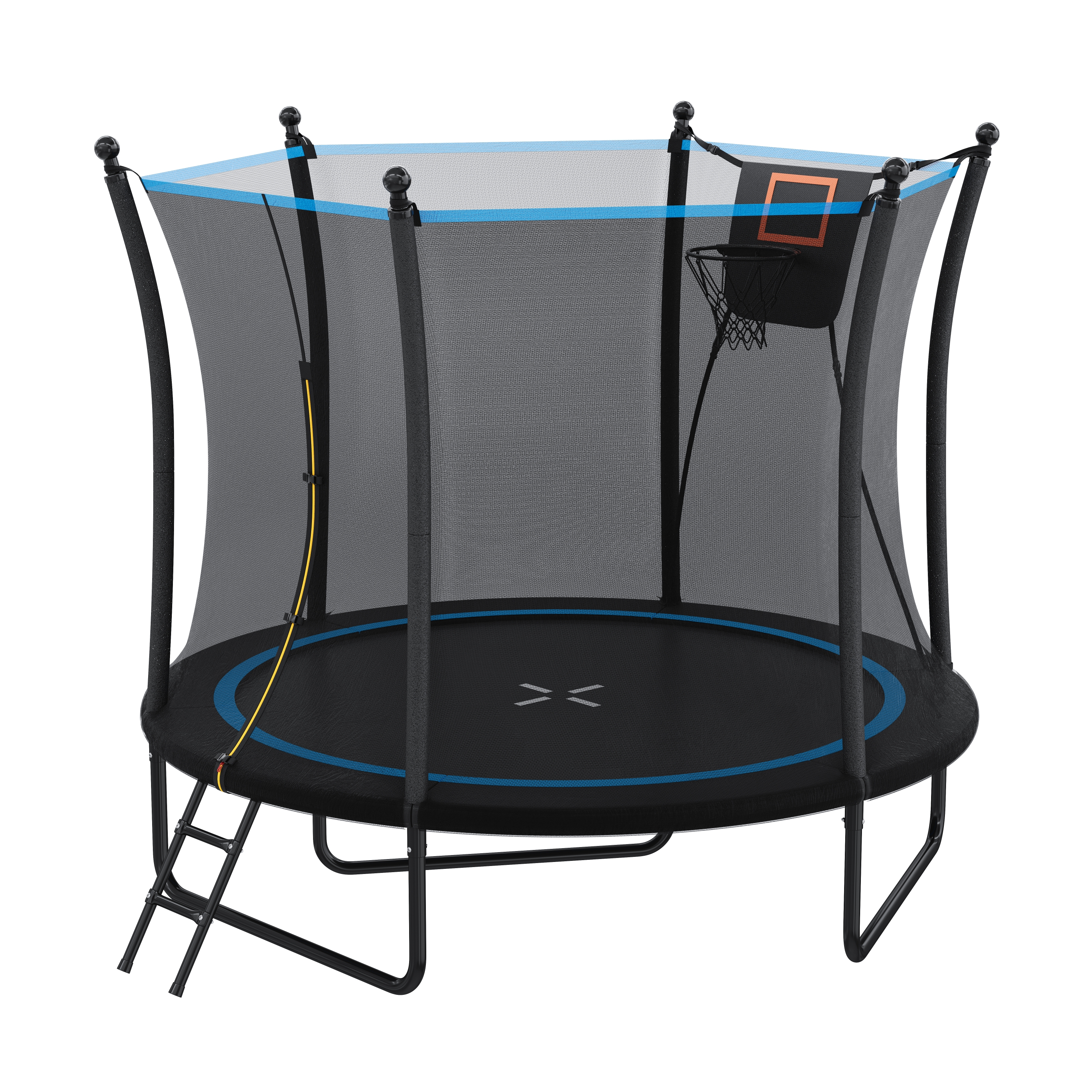 EUROCO 8FT Trampoline with Basketball Hoop and Ladder, 8' Backyard Trampoline for Kids and Adults