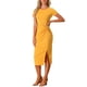 thumbnail image 4 of Vestido de frente retorcido INSPIRE CHIC para mujeres, cuello redondo, manga corta, vestido de corte ajustado, amarillo L, 4 of 5