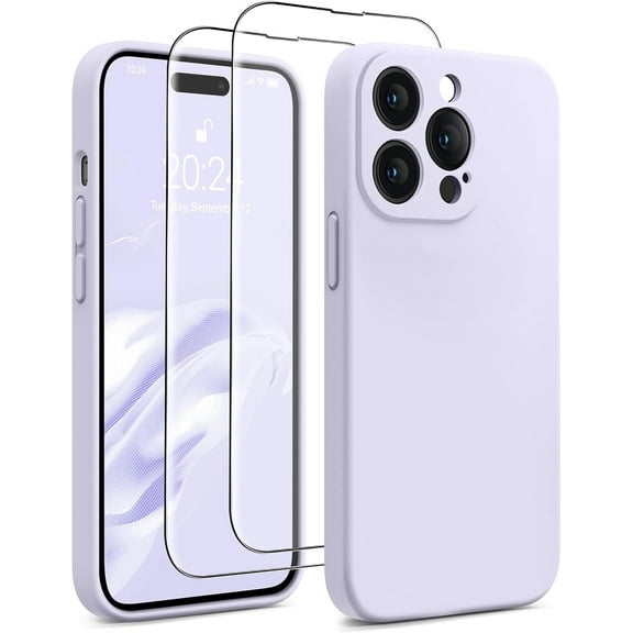 for iPhone 14 Pro Max Case, [Stronger Camera Protection] Silicone iPhone 14 Pro Max Phone Case with [2 Screen Protectors], Shockproof Anti-Scratch Lining Protective Cover, 6.7", Pale Purple
