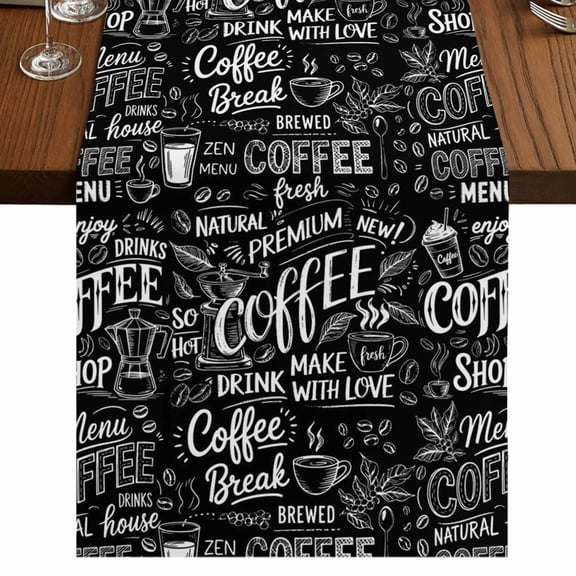 Table Runners 48 Inches Long Dress Scarves, Black Coffee Farmhouse Kitchen Table Runner, Short Coffee Tablerunners, Farmhouses Modern Simple Cup Plants 13x48 Inch