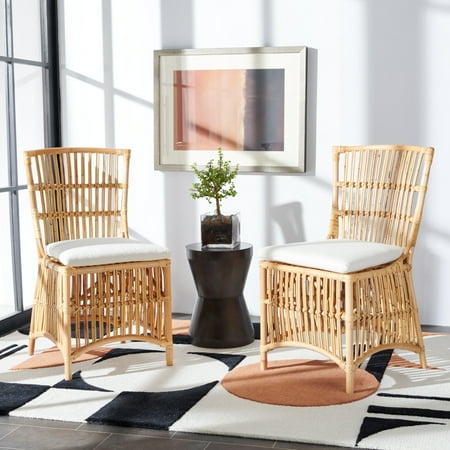SAFAVIEH Erika Rattan Accent Club Chair w/Cushion Natural Set of 2