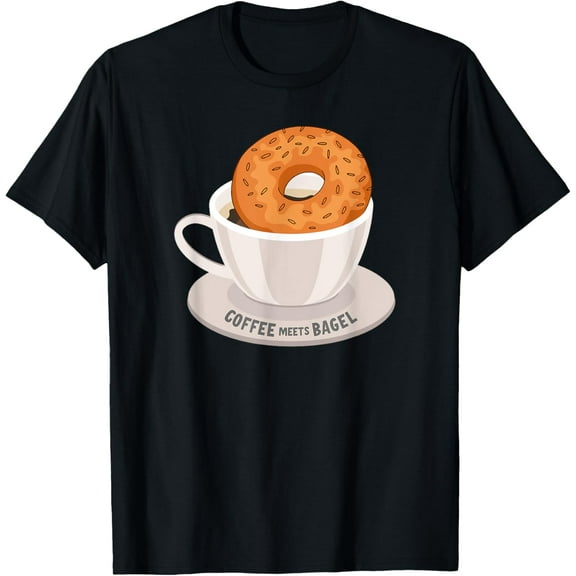 Coffee meets Bagel T-Shirt men and women can wear, black, white, gifts
