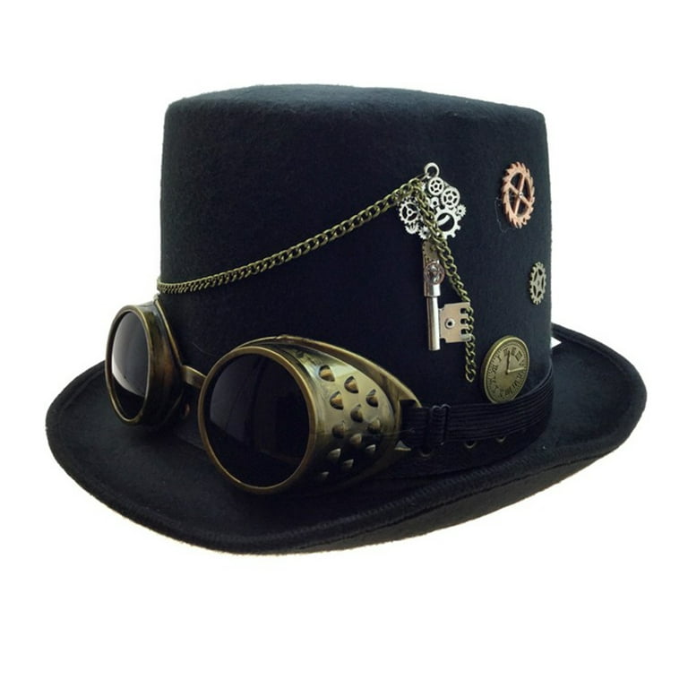 Steampunk Hat Black, Steampunk Hat With Chains, Gold Chains, Hat Gold  Chains, Steampunk Gold Goggle, Steampunk Gears, Steampunk Accessories 