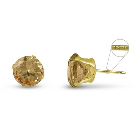 November Birthstone Earrings Round 5mm 14k Yellow Gold Genuine Citrine 0.8 cttw Stud Earrings, November Birthstone ()