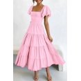 thumbnail image 4 of Women's Summer Short Puff Sleeve Smocked Dress Square Neck Long Dresses, 4 of 6