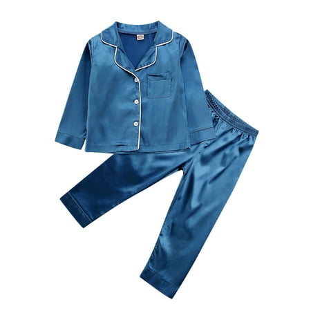 

BrilliantMe 2Pcs Toddler Baby Boys Girls Silk Pajamas Sets Kids PJS Homewear Sleepwear Clothes 1-2 Years
