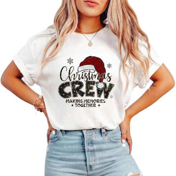 White Glitter Christmas Crew T-Shirt, Group Matching Gift Tee