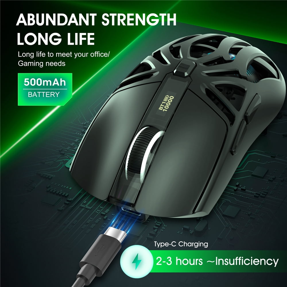 Wireless Gaming Mouse, 10000DPI , 2.4G/USB-C/Bluetooth 5.3 Gaming Mouse Rechargeable Gaming Office Mice for PC