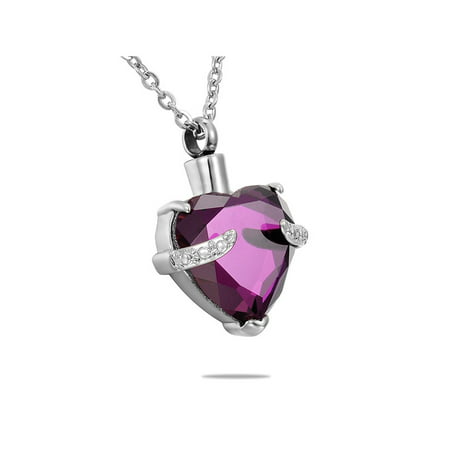 Amethyst Hold My Heart Cremation Jewelry Pendant Keepsake Memorial Ash Urn Necklace for Family/Pet