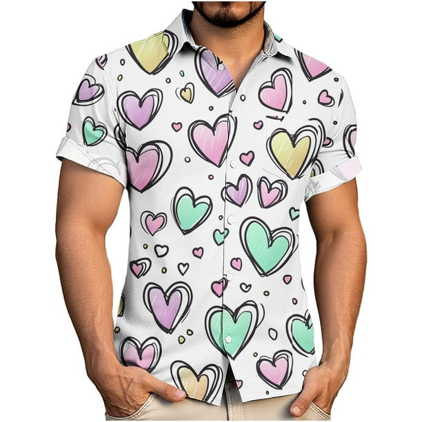 Blusa y camisa de manga corta con cuello vuelto para hombre, blusa informal de moda con cuello vuelto, blusa estampada de manga corta con botones, blusa de poliéster para hombre