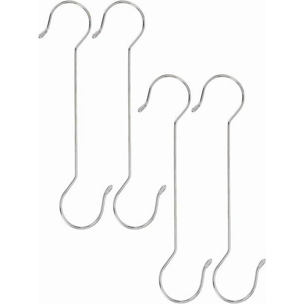 Juego de 4 ganchos metálicos en forma de S de acero inoxidable 201 para colgar en cocina, taller, baño o jardín. 72 mm de largo.