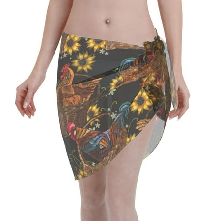 Ocsxa Embroidery Chicken Rooster Print Sarong Coverups For Women Bathing Suit Wrap Swimsuit Skirt Beach Bikini Cover Up Swimwear