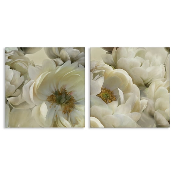Stupell Industries White Peonies Serenity Floral & Botanical Painting Wrapped Canvas Art Print Wall Art, 17 x 17, Set of 2