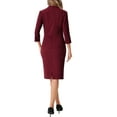 thumbnail image 3 of INSPIRE CHIC Business Skirt Suit Set for Women's 2 Piece Suit Collarless Blazer Pencil Skirt L Dark Red, 3 of 6