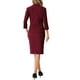 thumbnail image 3 of INSPIRAR CHIC Conjunto de Traje de 2 Piezas para Mujer Chaqueta Sin Cuello de Manga 3/4 Falda Lápiz de Cintura Alta Ropa de Trabajo Rojo Oscuro S, 3 of 6