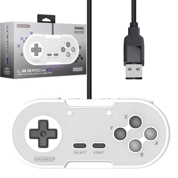 Retro-Bit Legacy 16 Wired USB Controller - Features Home, SS & ZL/ZR Buttons - for Switch, PC, MacOS, RetroPie, Raspberry Pi - Classic Grey