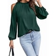 thumbnail image 3 of Blusas Elegantes e Informales para Mujer, con Hombros Descubiertos, Cuello con Volantes, Camisas de Moda de Otoño para el Trabajo Verde Oscuro S, 3 of 10