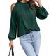 thumbnail image 3 of Blusas Elegantes e Informales para Mujer, con Hombros Descubiertos, Cuello con Volantes, Camisas de Moda de Otoño para el Trabajo Verde Oscuro XXL, 3 of 10