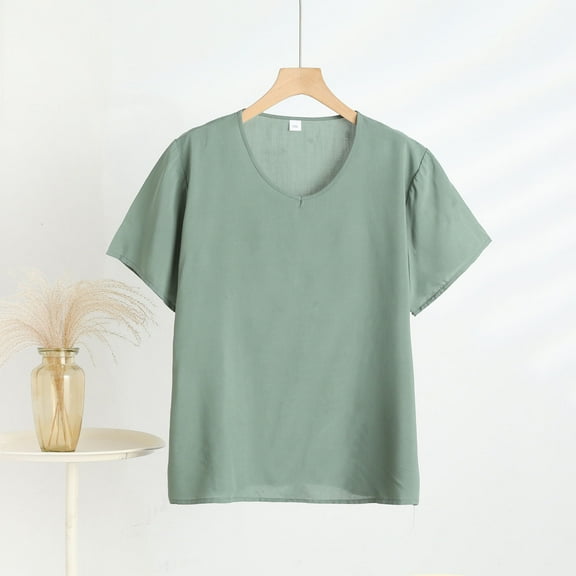 Blczomt Short Sleeve Women's Summer Tops Basic T Shirt Green Plain 2025 Casual Ladies Tops