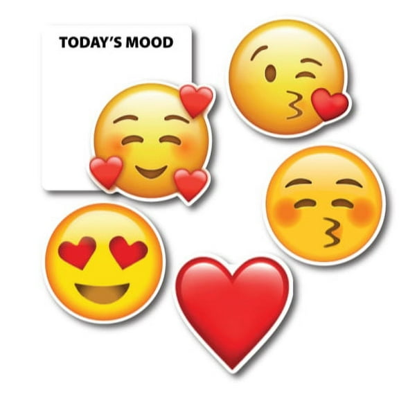 Magnet Me Up Today's Mood Happy Love Emoticon Magnet Decal Variety Pack With Hearts, One 3.5x4 Inch Mood Board and Five 3 Inch Mini Emoticon