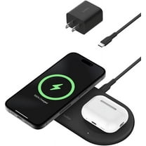 Belkin 2-in-1 Wireless Charging Pad w/ Qi2 15W   Additional USB-C Port - MagSafe-Compatible iPhone Charger, Charging Station for iPhone 16, iPhone 15, & iPhone 14 Series, AirPods, and More - Black