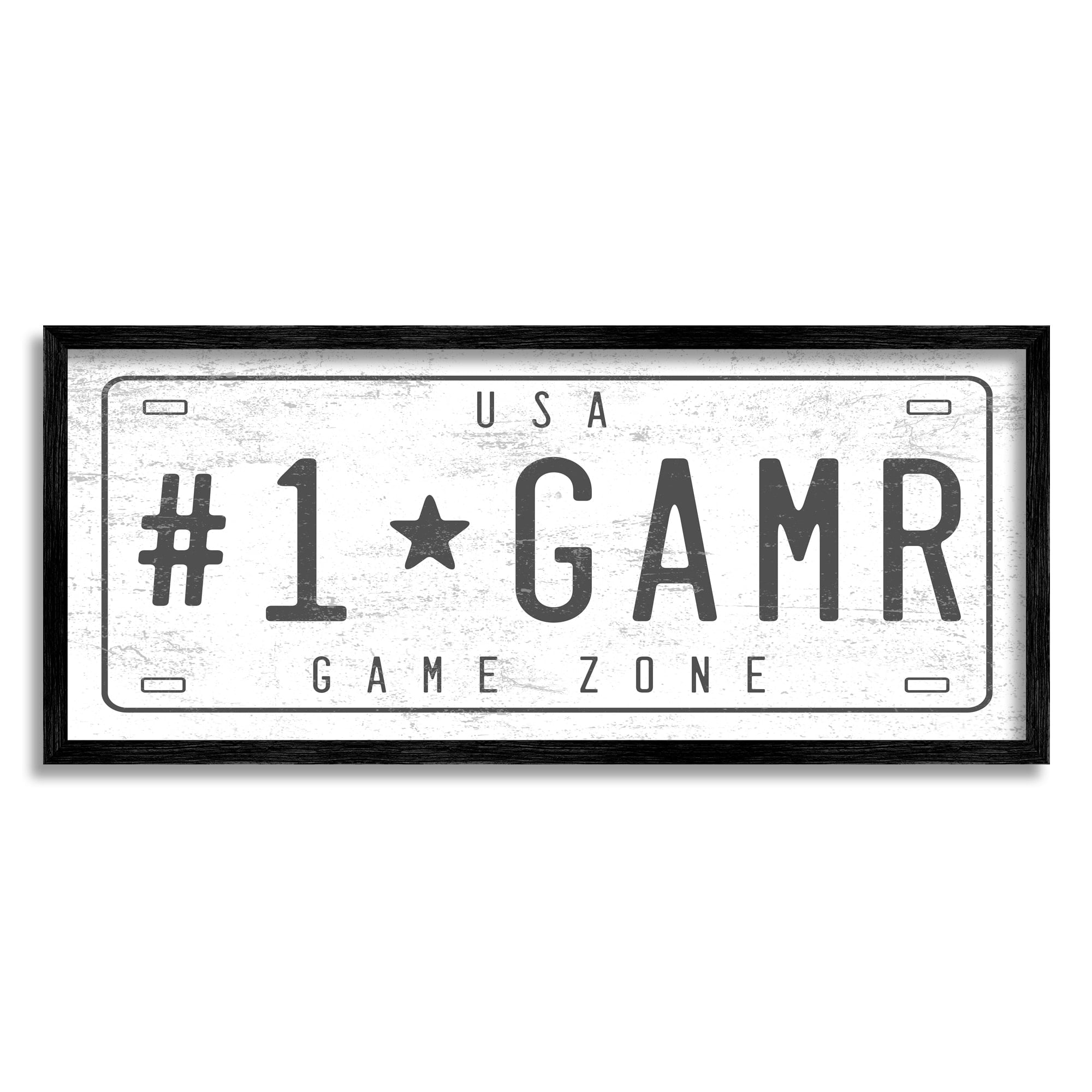 Stupell Industries Number One Gamer Vintage Car License Plate Novelty Painting White Framed Art Print Wall Art, 13 x 30, Design by Daphne Polselli