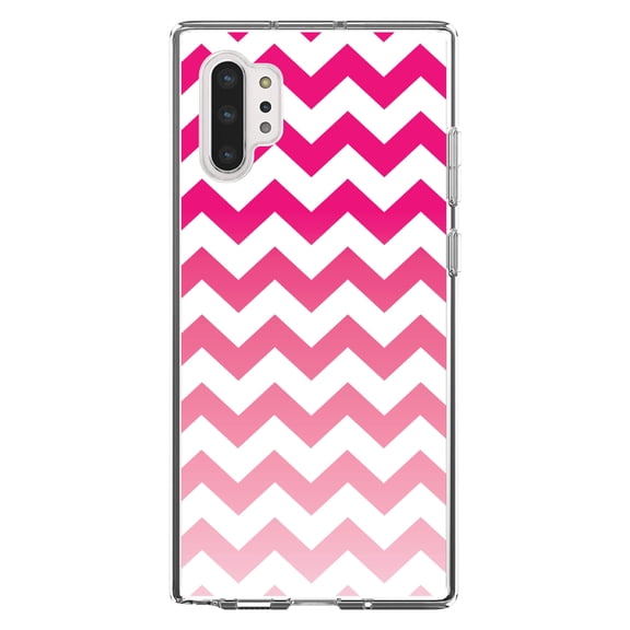 DistinctInk Clear Shockproof Hybrid Case for Galaxy Note 10 PLUS (6.8" Screen) - TPU Bumper, Acrylic Back, Tempered Glass Screen Protector - White Pink Fade Ombré Stripes