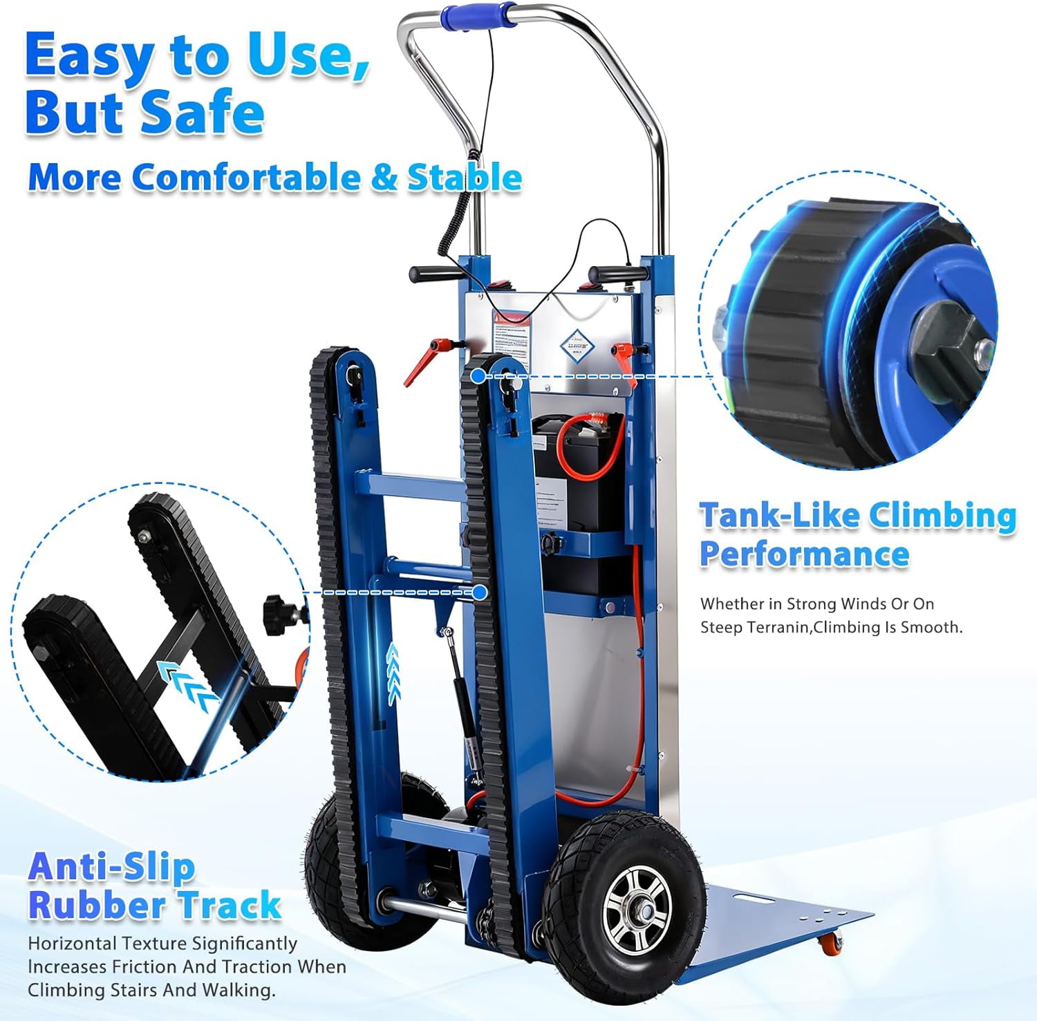 Vakiorn Electric Stair Climbing Hand Truck 900 lb Capacity 1250W Motor Heavy Duty Stair Climber for Furniture Logistics Blue