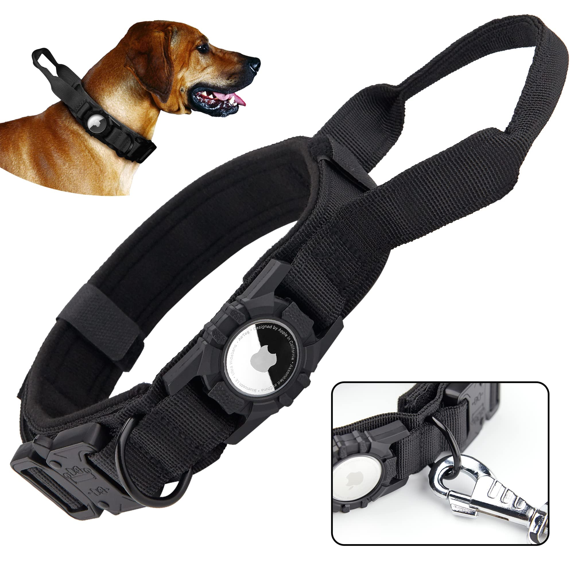 GOCII Tactical Airtag Dog Collar,Adjustable Military Training Nylon Tag Dog Collar, GPS Dog Collar with Apple Airtag Holder Control Handle and Heavy Metal Buckle for Medium Dogs - Walmart.com