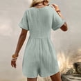 thumbnail image 6 of Rompers for Women Solid Color Casual Short Sleeve V Neck Jumpsuits with Pockets Mint Green 2XL, 6 of 7