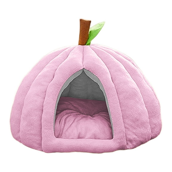 Cozy Pumpkin Cat Cave Bed with Removable Cushion - Warm Enclosed Indoor Cat House for Kittens and Small Dogs, Cute Seasonal Hideaway Sleep Tent Pet Bed
