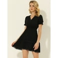 thumbnail image 2 of DARING DIVA V Neck Smocked Elastic Waist Short Sleeve Mini Dress M Black, 2 of 5