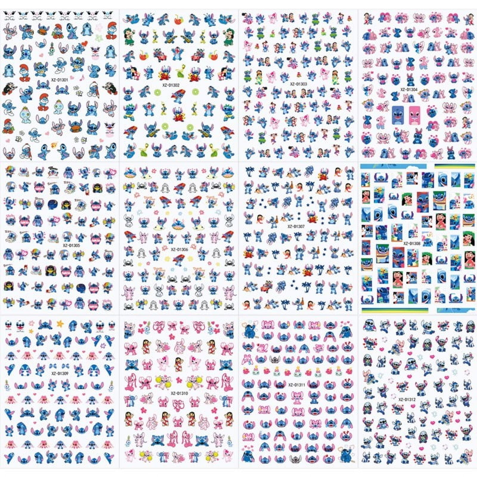 1pcs Cartoon Mini Stitch Angel Nail Stickers Multiple Expressions Cute Stitch 3D Nail Decal Sliders Anime Nail Art Decorations &