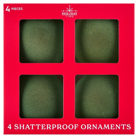 4-Count Sage Green Velvet-Feel Ball Shatterproof Christmas Ornaments, 4.8", by Holiday Time
