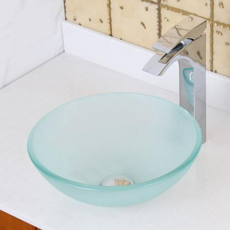 Elite GD08S Small Frosted Tempered Glass Bathroom Vessel Sink ...