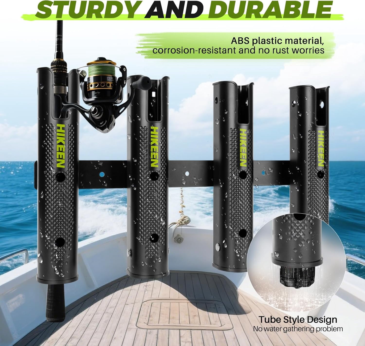 Adoreal Adjustable Fishing Rod Holder, 4 Tube Fishing Pole Holders Wall-Mounted Rod Rack for Boat Kayak Golf Cart Garage Crate Cooler Wagon RV