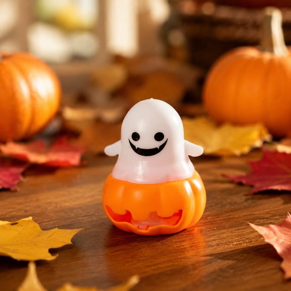 JHRGJIO Halloween Ghost Pumpkin LED Night Light, Flameless Candle Lamp Spooky Table Ornament, Halloween Decorations Indoor Outdoor for Party Bar House Display
